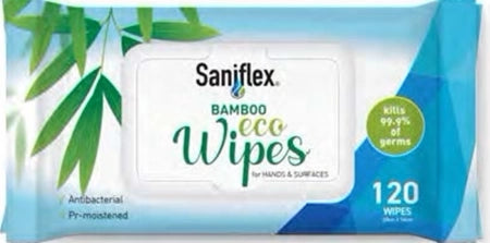 Saniflex Bamboo Eco Wipes for Hands & Surfaces Pack of 120