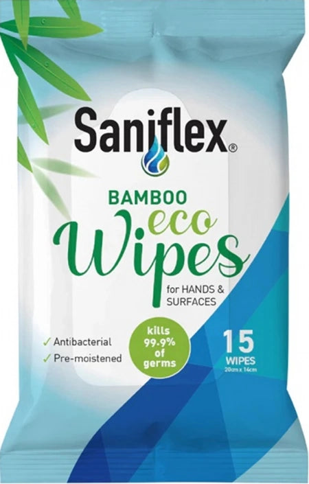 Saniflex Bamboo Eco Wipes for Hands & Surfaces Pack of 15
