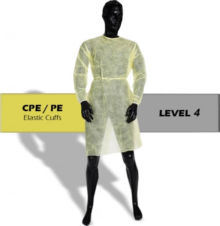 PP PE Disposable Clinical Medical Level 4 Isolation Gowns Elastic Cuff Non Sterile - Yellow