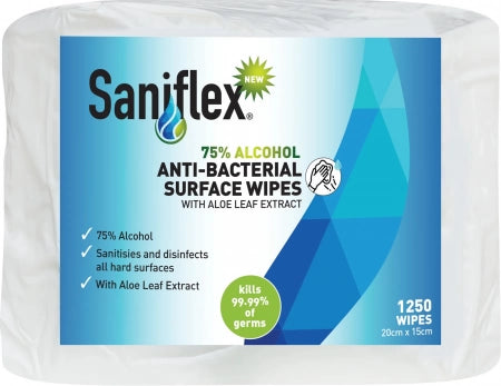Saniflex 75% Alcohol Antibacterial Surface Wipes Bag of 1250