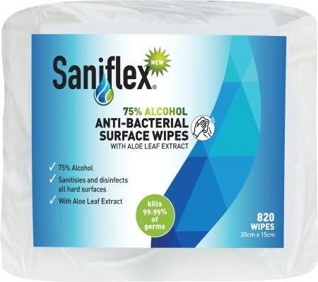 Saniflex 75% Alcohol Antibacterial Surface Wipes Bag of 820