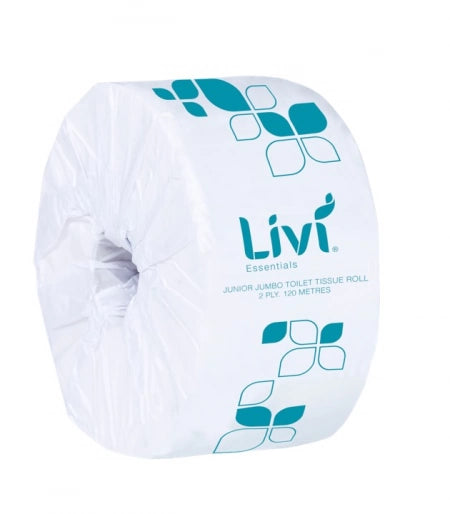 TOILET PAPER ROLL LIVI ESSENTIALS 120M JNR JUMBO EMBOSSED 2PLY