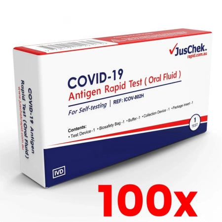 100 X JusChek Covid-19 Single Pack Oral Antigen Rapid Test Oral Fluid Exp 12/2023