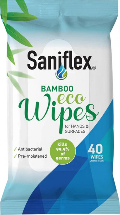 Saniflex Bamboo Eco Wipes for Hands & Surfaces Pack of 40