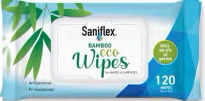 Saniflex Bamboo Eco Wipes for Hands & Surfaces Pack of 120