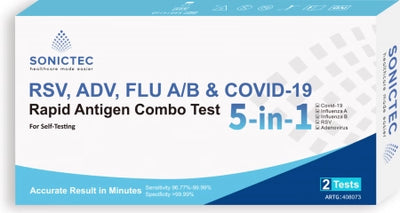 Sonictec COVID-19 / RSV / ADV / Influenza / A&amp;B 5-in-1 Rapid Antigen Combo Test (Nasal) Pack of 2