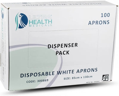 600pcs Ultra Health Disposable White Aprons Dispenser Pack