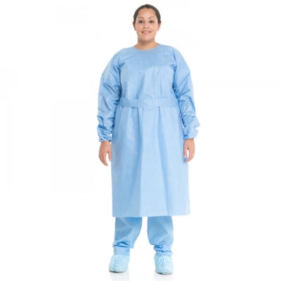 HALYARD Level 3 Isolation Gown, Blue, Tie Waist, Elastic Cuffs (10 Gowns/Bundle)