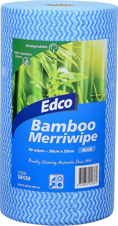 Edco Bamboo Merriwipe Rolls - Blue - 30ca x 50cm - 90 Wipes/Roll