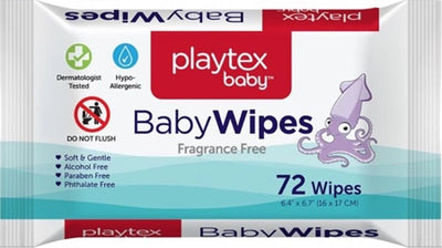 Pack of 72 Playtex Baby Fragrance Free Baby Wipes - Alcohol Free / Paraben Free / Phthalate Free
