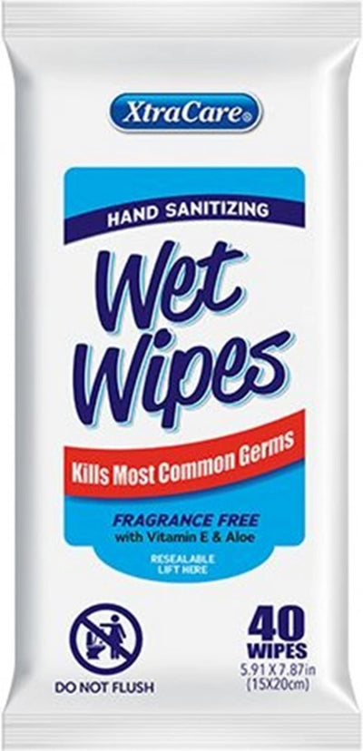 40/Pack Xtracare Hand Sanitizing Wet Wipes - Fragrance Free
