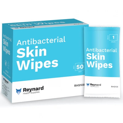 12/Carton Reynard Health Antibacterial Skin Wipes (50 Individually Wrapped Wipes/Pack)