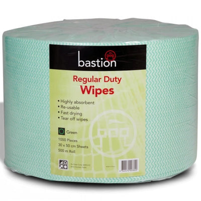 1000 Sheets Bastion Regular Duty Dry Roll Cleaning Wipes Towels, Non-Alcohol, 500m Roll, 30x50cm