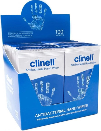 100/Pack Clinell Antibacterial Hand Wipes