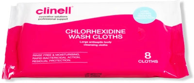 8/Pack Clinell Chlorhexidine Wash Cloths - Cleansing Convenience