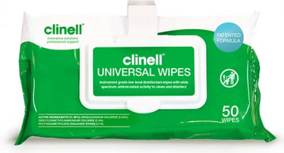 50/Pack Clinell Universal Disinfectant Wipes Clip