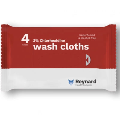 48/Carton Reynard Health 2% Chlorhexidine Wash Cloths - Alcohol free - 4 Wipes/Pack