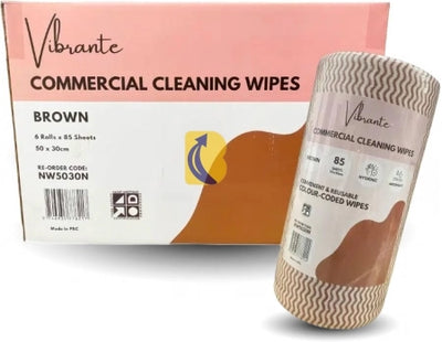 6/Rolls Vibrante Commercial Cleaning Wipes 50 x 30cm - 85 Sheets Per roll - Brown