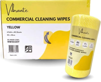 6/Rolls Vibrante Commercial Cleaning Wipes 50 x 30cm - 85 Sheets Per Roll - Yellow