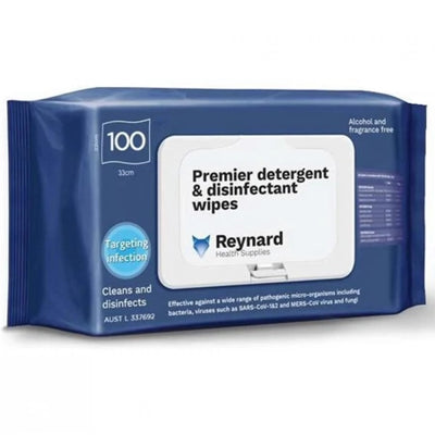 6/Carton Reynard Health Premier Detergent and Disinfectant Wipes Soft Pack 45gsm - 100 Wipes/Pack