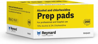 25/Carton Reynard Health 2% Chlorhexidine &amp; Alcohol Prep Pads - 200 Swabs/Box