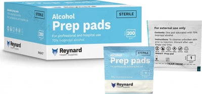 25/Carton Reynard Health 70% Isopropyl Alcohol Prep Pads - 200 Swabs/Box