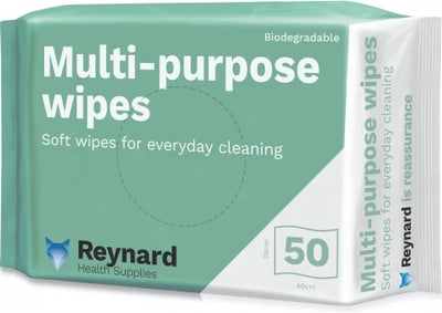 16/Carton Reynard Health Biodegradable Multi-Purpose Wipes - 50 Wipes/Pack