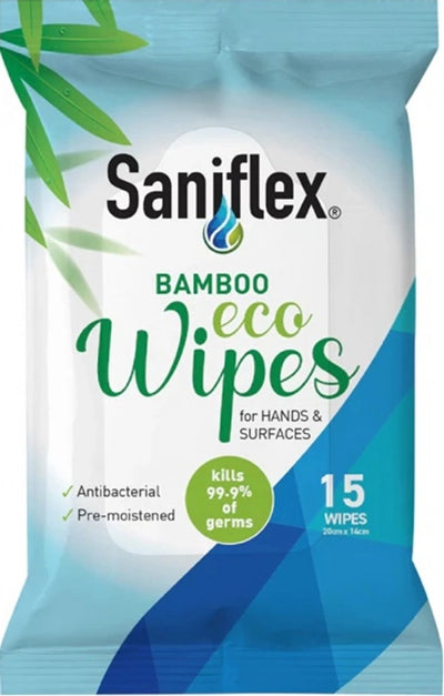Saniflex Bamboo Eco Wipes for Hands & Surfaces Pack of 15