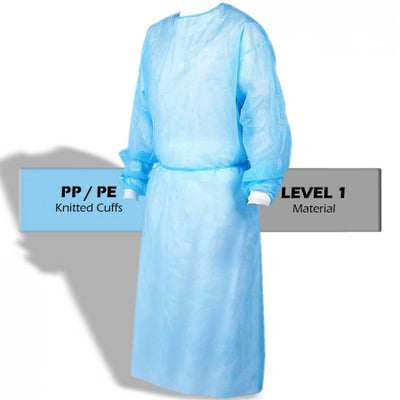 MasterMed Clinical Blue Isolation Medical Gowns Knitted Cuff &amp; Tie Back Level 1 TGA Approved