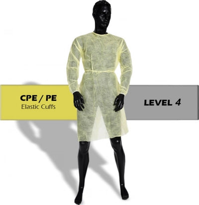 PP PE Disposable Clinical Medical Level 4  Isolation Gowns Elastic Cuff Non Sterile - Yellow