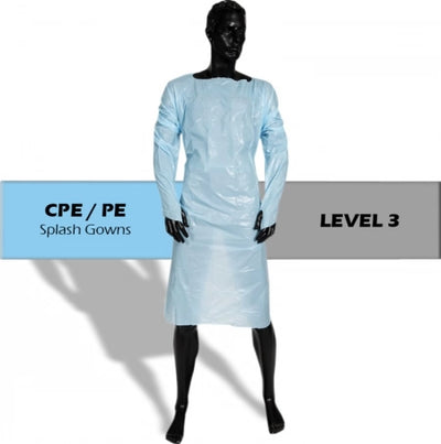 200/Carton CPE/PE Clinical Disposable Blue Isolation Medical Covid-19 Gowns with Thumb loop Level 3 Non Sterile