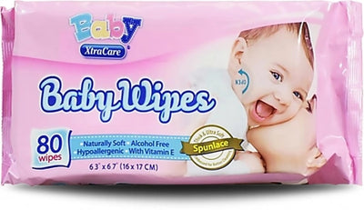 80/Pack XtraCare Baby Cleaning Wipes with Vitamin E Alcohol-Free