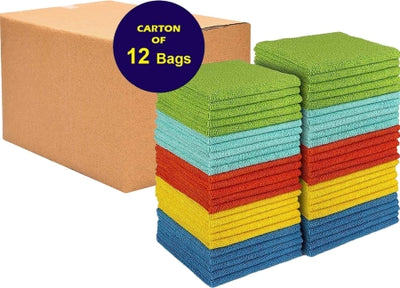 Carton Of 5 Bags Microfibre Rags Assorted Sizes Colours Average Bag of 20pcs
