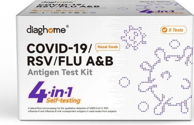 Pack of 5 Diaghome COVID-19 / RSV / Flu A&amp;B Nasal Swab Antigen Test Kit