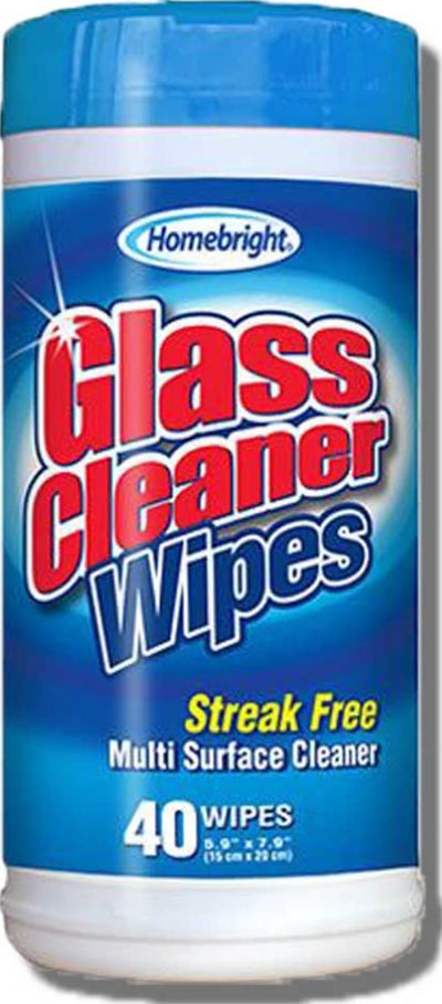40 Wipes HomeBright Glass Cleaner Wipes 15x20cm