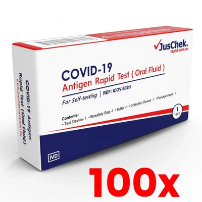 100 X JusChek Covid-19 Single Pack Oral Antigen Rapid Test Oral Fluid Exp 12/2023