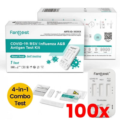 100 X Fanttest COVID-19 / RSV / Influenza / A&amp;B 4-in-1 Rapid Antigen Test Kit Nasal Very High Sensitivity (1 Test) Expiry 07/2026