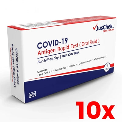 10 X JusChek Covid-19 Single Pack Oral Antigen Rapid Test Oral Fluid Exp 12/2023