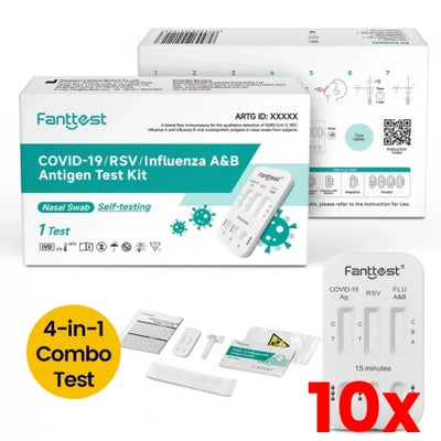 10 X Fanttest COVID-19 / RSV / Influenza / A&amp;B 4-in-1 Rapid Antigen Test Kit Nasal Very High Sensitivity (1 Test) Expiry 07/2026
