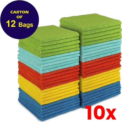 10 X Carton Of 5 Bags Microfibre Rags Assorted Sizes Colours Average Bag of 20pcs