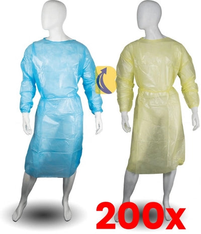 200 X PP/PE Clinical Isolation Gowns Level 4 Medical Knitted Cuff &amp; Velcro Back - UNI (S, M, L)