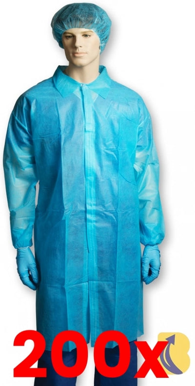 200 X Bastion Labcoat No Pocket Polypropylene Blue - Medium