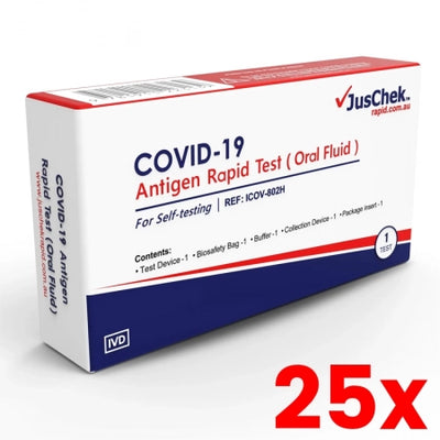 25 X JusChek Covid-19 Antigen Rapid Test - Oral Fluid - Single Pack - Exp 10/2025