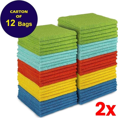 2 X Carton Of 5 Bags Microfibre Rags Assorted Sizes Colours Average Bag of 20pcs