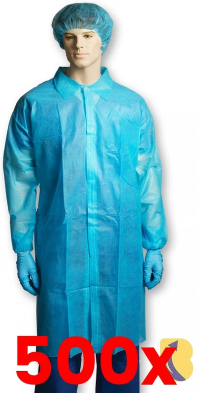 500 X Bastion Labcoat No Pocket Polypropylene Blue - Medium