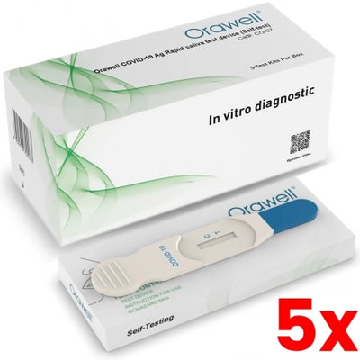 5 X 5-Pack Orawell Covid-19 Rapid Antigen Saliva Home Test Kit Oral Swab High Sensitivity exp. 01/2024