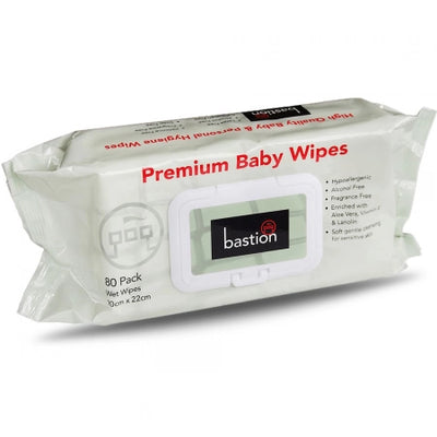 Bastion Premium Baby Wipes - 80 Sheets, Non-Alcohol, 50gsm, 20cm x 22cm